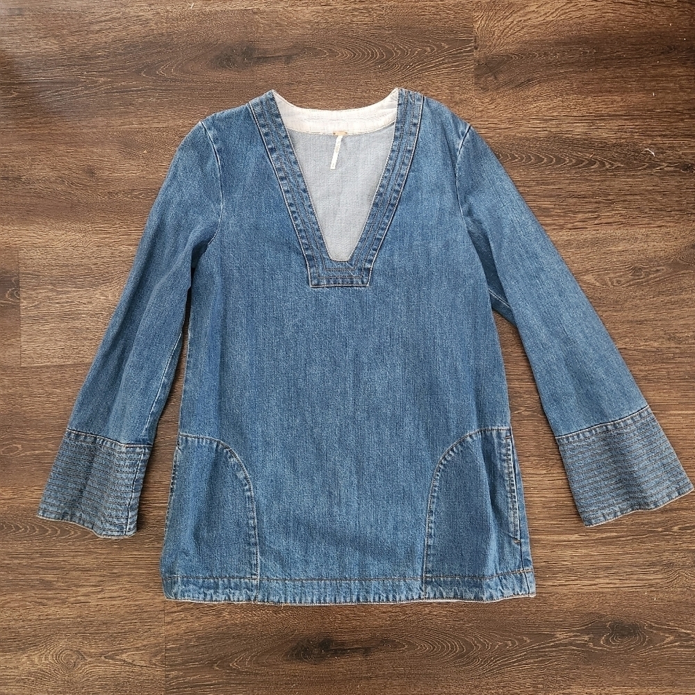 EUC Free People Blue Denim Tunic Top, Size S
